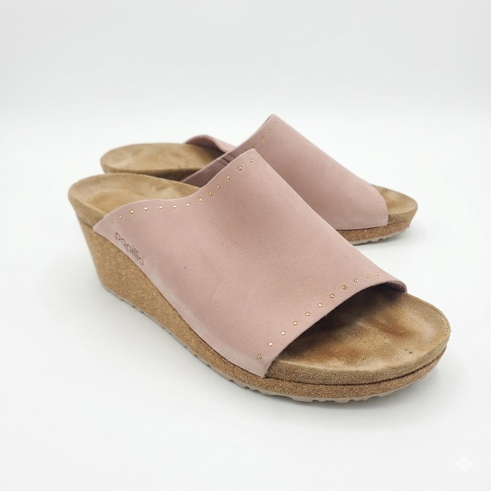 Papillio Birkenstock Namica Wedge Sandal Pink Rivets Leather Slide Mules EU 41 N